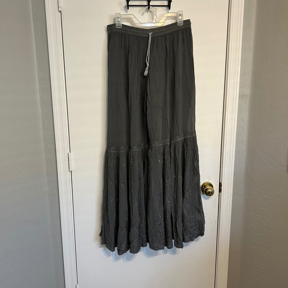 Boho, Festival, Palazzo embroidered gray pants - Picture 2 of 7